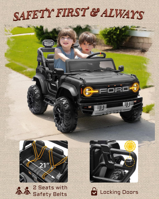 24V Ride on Toys for Big Kids, Licensed Ford Bronco Raptor Electric Car 2 Seater with Remote Control, Kids Ride on Cars w/ 2-Seater, 4.3 Mph Max Speed, Soft Start Function (24V, Black)