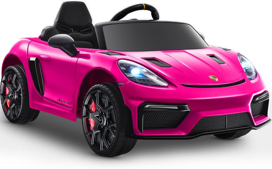Licensed Porsche 718 12V Electric Car for Kids, Ride on Toys for Toddler, Child Ride on Car w/Parent Remote, Led Lights, Openable Doors, MP3 Player, Smooth Start, 3 Speeds (Black)