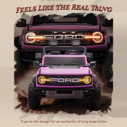 24V Ride on Toys for Big Kids, Licensed Ford Bronco Raptor 2 Seater Ride on Cars with Remote Control, Ride on Truck w/ 4-Wheeler Suspension, 3 Speeds, Led Lights, Bluetooth (24V, Pink)