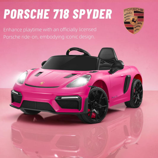 Licensed Porsche 718 12V Electric Car for Kids, Ride on Toys for Toddler, Child Ride on Car w/Parent Remote, Led Lights, Openable Doors, MP3 Player, Smooth Start, 3 Speeds (Black)