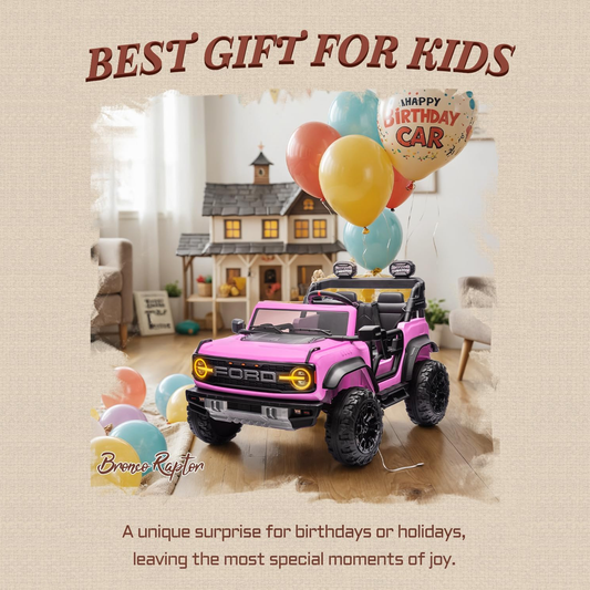 24V Ride on Toys for Big Kids, Licensed Ford Bronco Raptor 2 Seater Ride on Cars with Remote Control, Ride on Truck w/ 4-Wheeler Suspension, 3 Speeds, Led Lights, Bluetooth (24V, Pink)