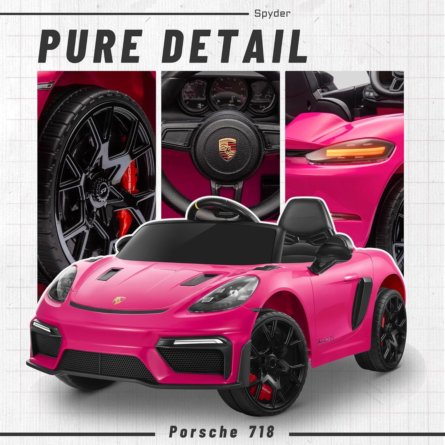 Licensed Porsche 718 12V Electric Car for Kids, Ride on Toys for Toddler, Child Ride on Car w/Parent Remote, Led Lights, Openable Doors, MP3 Player, Smooth Start, 3 Speeds (Black)