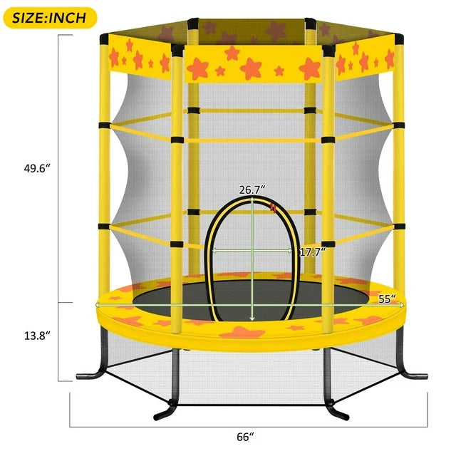 First rideon Trampolines for Kids, 55"Round Trampolines with Safety Enclosure Net, 4.5FT Outdoor Indoor Small Trampoline, Baby Trampoline Toys, Gifts for Children Boy Girl, Yellow