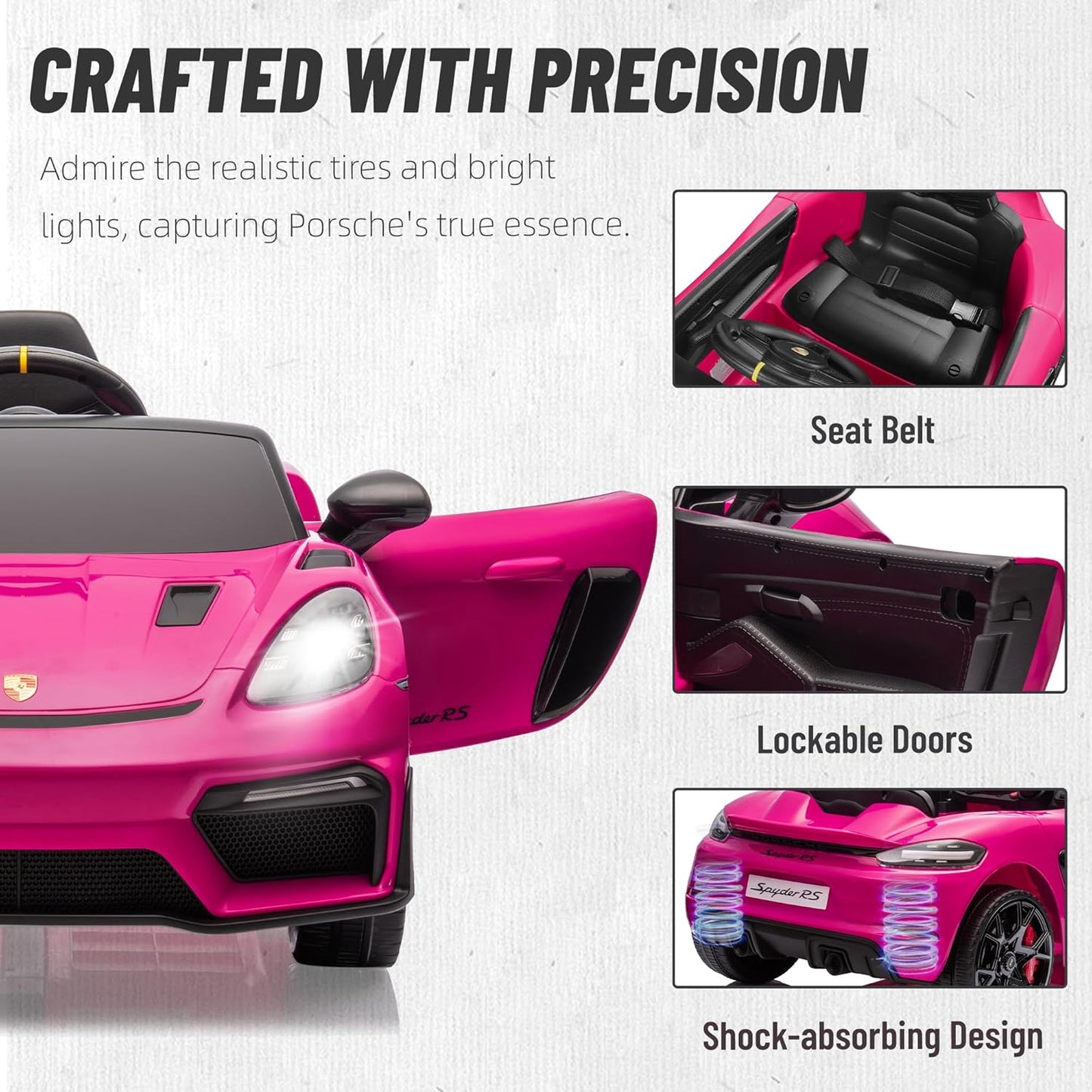 Licensed Porsche 718 12V Electric Car for Kids, Ride on Toys for Toddler, Child Ride on Car w/Parent Remote, Led Lights, Openable Doors, MP3 Player, Smooth Start, 3 Speeds (Black)
