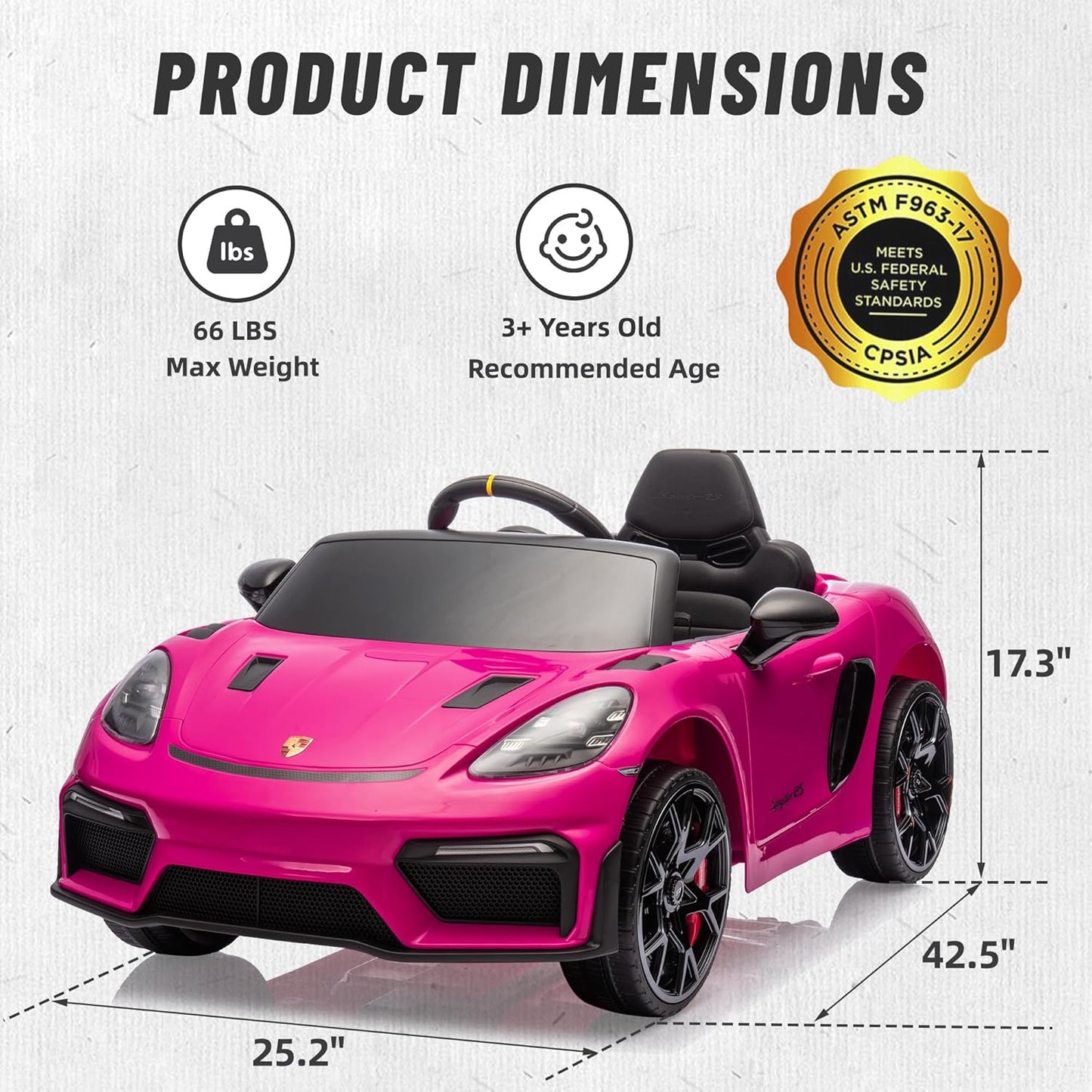 Licensed Porsche 718 12V Electric Car for Kids, Ride on Toys for Toddler, Child Ride on Car w/Parent Remote, Led Lights, Openable Doors, MP3 Player, Smooth Start, 3 Speeds (Black)