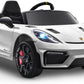 12V Ride on Car for Kids, Licensed Porsche 718 Spyder Battery Powered Ride on Toy, Child Electric Car w/Music, USB, MP3, Bluetooth, 3 Speeds, Wheels Suspension, Led Lights (White)