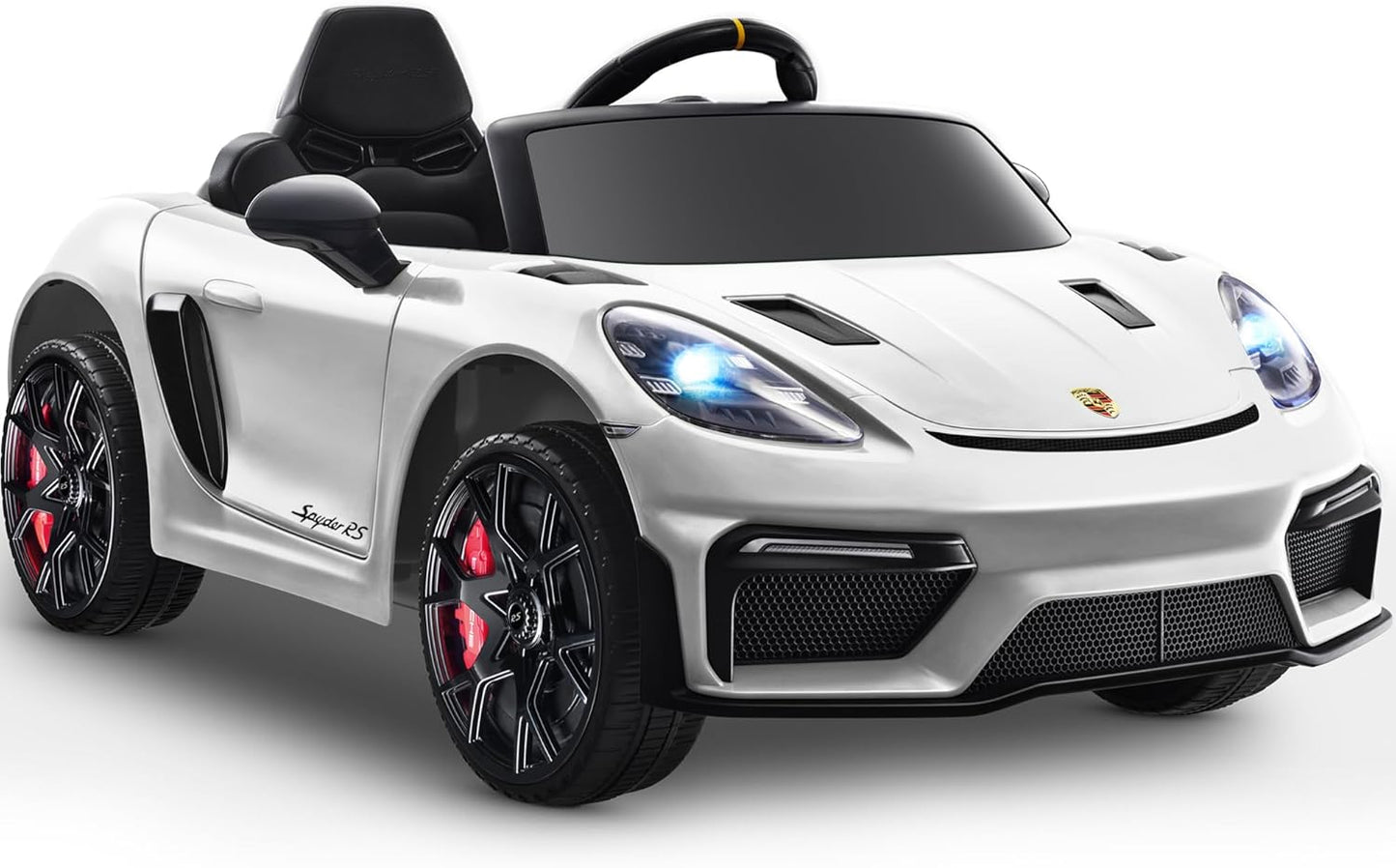 12V Ride on Car for Kids, Licensed Porsche 718 Spyder Battery Powered Ride on Toy, Child Electric Car w/Music, USB, MP3, Bluetooth, 3 Speeds, Wheels Suspension, Led Lights (White)