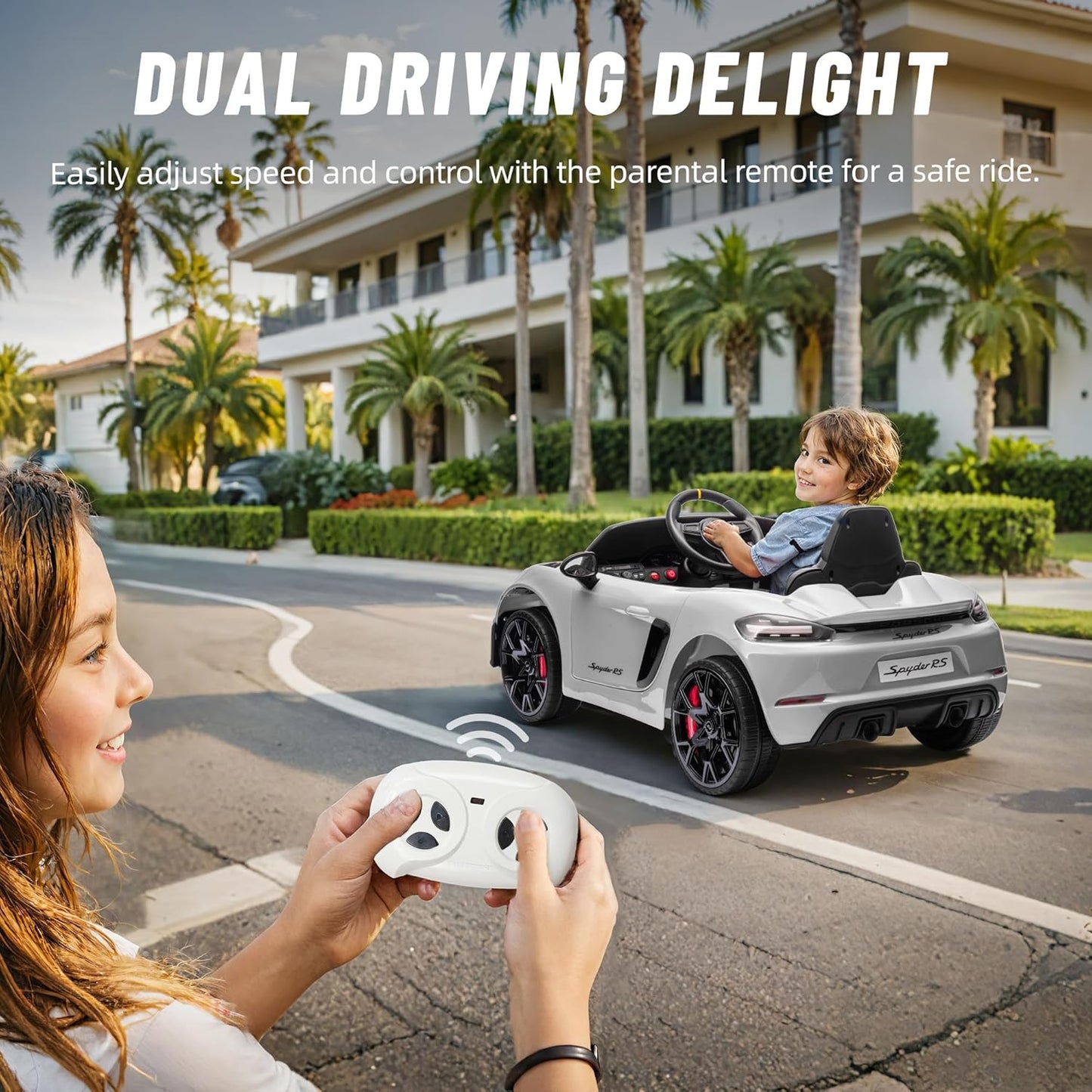 12V Ride on Car for Kids, Licensed Porsche 718 Spyder Battery Powered Ride on Toy, Child Electric Car w/Music, USB, MP3, Bluetooth, 3 Speeds, Wheels Suspension, Led Lights (White)