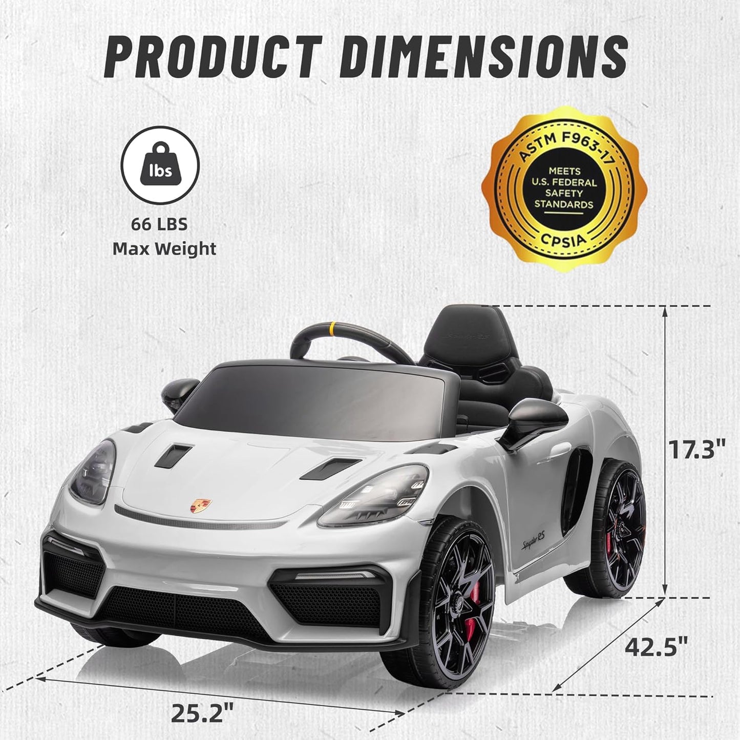 12V Ride on Car for Kids, Licensed Porsche 718 Spyder Battery Powered Ride on Toy, Child Electric Car w/Music, USB, MP3, Bluetooth, 3 Speeds, Wheels Suspension, Led Lights (White)