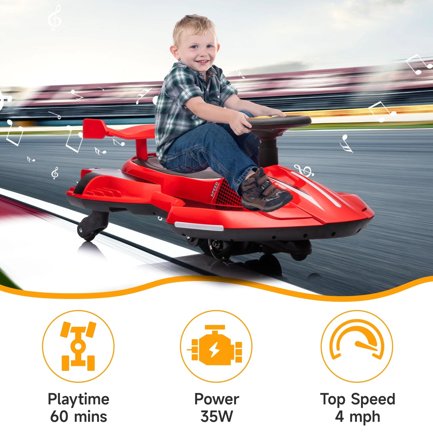 First rideon  12V Electric Ride on Drift Car, 360 Degrees Rotating Kids Battery Powered Go Kart with MP3 Palyer, LED Lights, Ride on Toy for Age 6-8 Child, Red