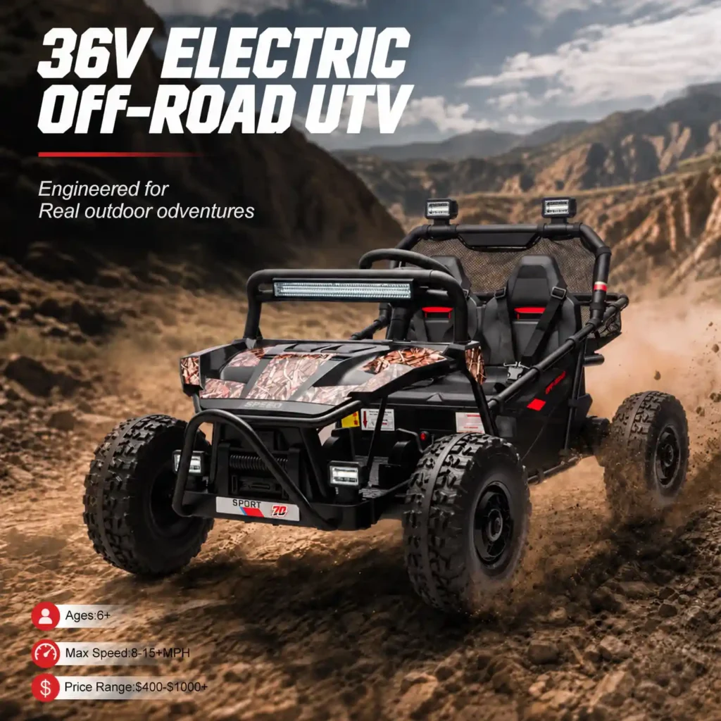 36V 2 seater UTV kids ride on car rugged electric off road buggy for outdoor play