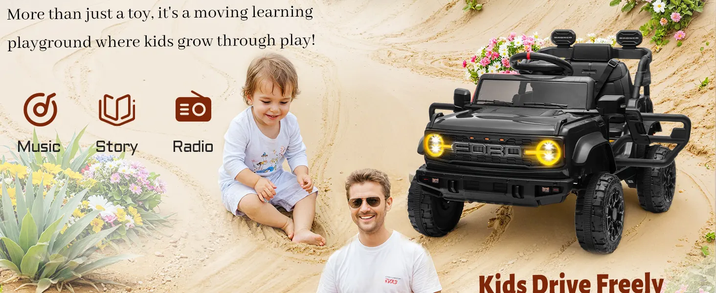 4 Ford Bronco Raptor 12V Kids Ride-On Car - Music Story Radio Entertainment Function