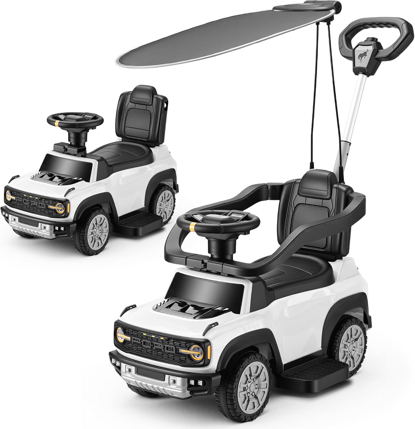 3-in-1 Versatility: Ford Bronco Raptor Toddler Push Car with Canopy & Adjustable Handles