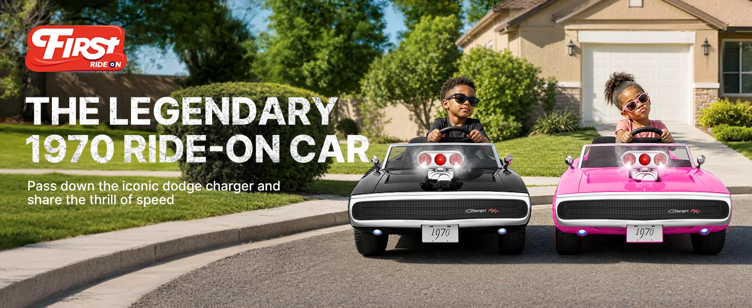 1-1 F1970 Dodge Charger RT 24V kids ride‑on car black pink two color options.jpg