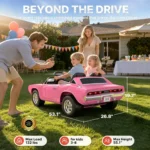 Dimensions and 132 lbs max load capacity guide for the pink First Ride On Dodge Charger RT ride-on truck