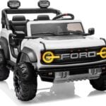 First Ride On Licensed Ford Bronco Raptor 24V 2 Seater Kids Ride on Toys, Battery Powered Electric Ride on Car, Remote Control Electric Car w/Led Lights, Music, High Low Speed (24V, White)