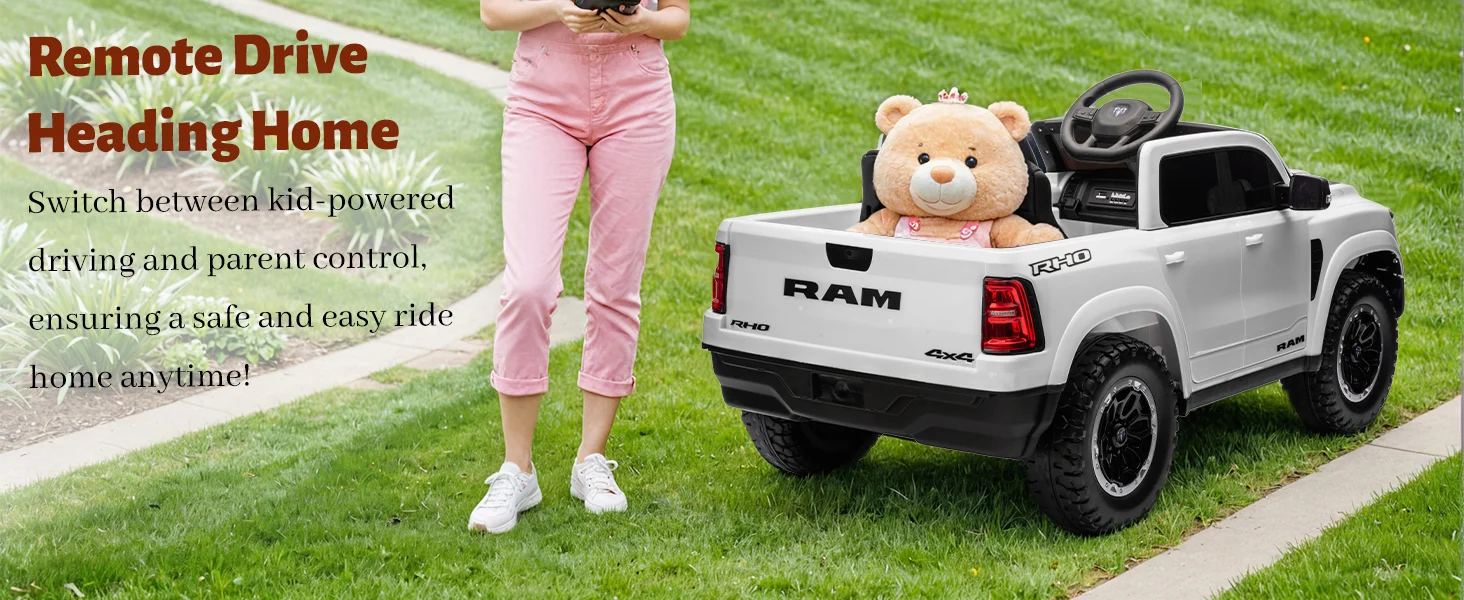 RAM 1500 RHO 12V kids ride on truck with parental remote control mode