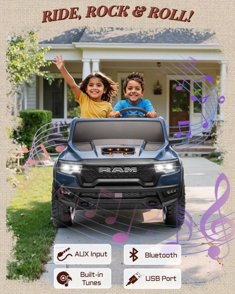 RAM 1500 RHO 24V 2 Seater kids car Bluetooth USB AUX music