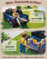 RAM 1500 RHO 24V 2 Seater kids car flip down tailgate cargo storage