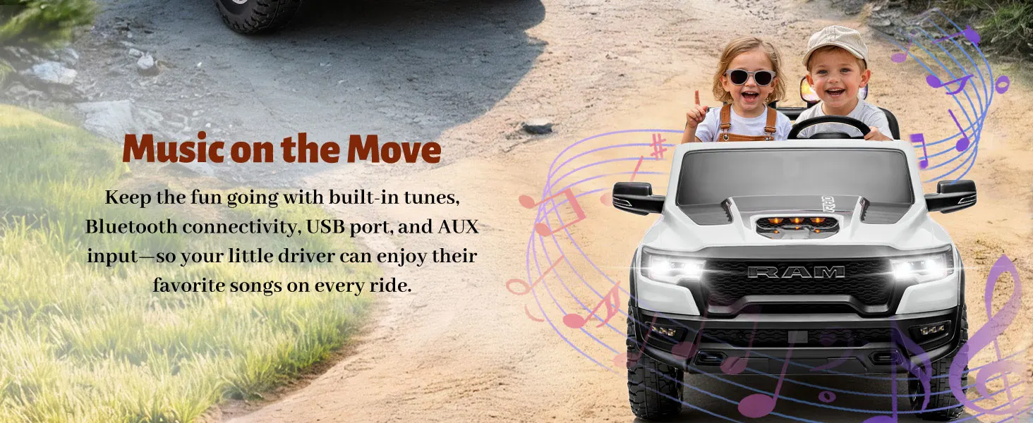 RAM 1500 RHO 24V 2 seater kids car bluetooth music function