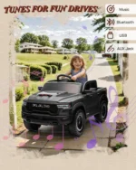 Ram 1500 RHO 12V kids ride on truck Bluetooth USB AUX music