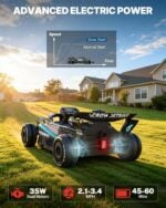 First Ride On Mercedes-AMG Petronas F1 style kids electric car showing 35W dual motors, speed control, and battery life specs