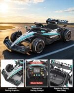 First Ride On Mercedes-AMG Petronas F1 style ride-on car dashboard featuring interactive steering wheel with music and horn buttons