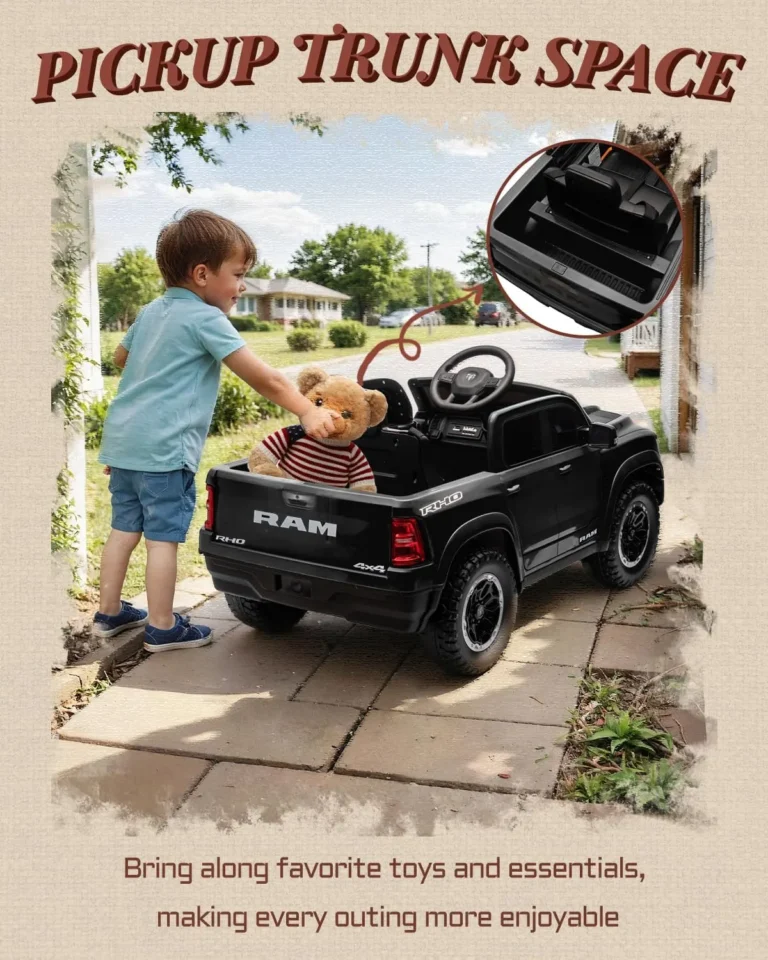 ram 1500 rho 12v kids truck with rear pickup trunk storage