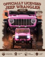 pink 24V kids Jeep Wrangler Rubicon ride-on with official Jeep Wrangler Rubicon licensed grille