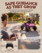 pink 24V kids Jeep Wrangler Rubicon ride-on with parental remote and protected driving zone