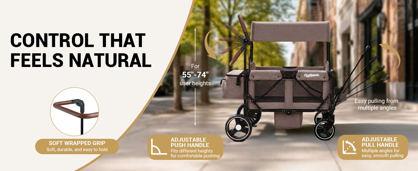 First Ride On wagon stroller for 2 kids with adjustable removable canopy for sun shade and breathable mesh side panels