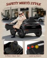 Three-point seat belt and lockable doors on the black 12V Lamborghini Urus kids ride-on car