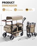 Wagon stroller dimensions, 38.19 inches long by 18.11 inches wide by 35.83-47.24 inches high, 33 lbs per seat, ASTM F833-21